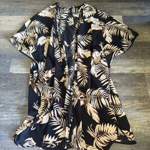 Tropical Leaf Print Kimono Cardigan